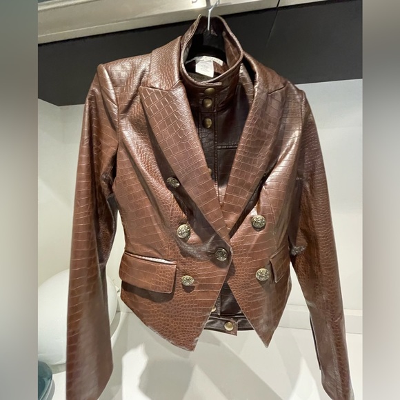 $698 Veronica Beard Cooke Vegan Croc Leather Dickey Jacket blazer Sz 4 Chicory - Picture 14 of 16